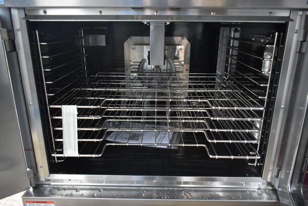 BRAND NEW SCRATCH AND DENT! Vulcan VC5GD-11D1Z Commercial Stainless Steel Natural Gas Powered Full Size Convection Oven w/ View Through Doors, Metal Oven Racks and Thermostatic Controls. Does Not Come w/ Legs. - Image 6 of 7