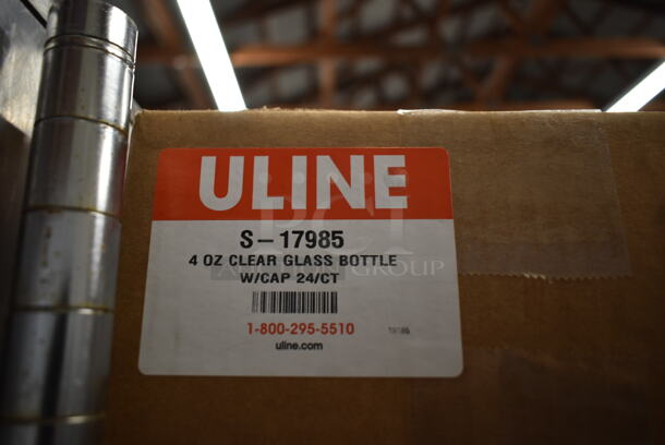 3 Boxes of 24 BRAND NEW! Uline S-17985 4 oz Clear Glass Bottle w/ Cap. 3 Times Your Bid! - Image 4 of 4