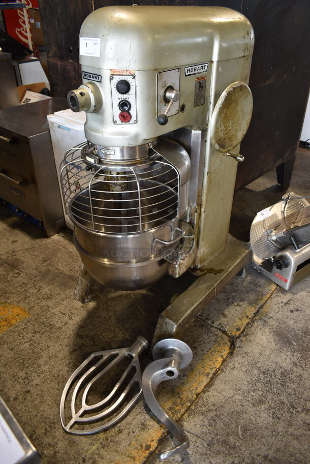 Hobart H-600-T Metal Commercial Floor Style 60 Quart Planetary Dough Mixer w/ Stainless Steel Mixing Bowl, Bowl Guard, Paddle and Dough Hook Attachments. 230 Volts, 3 Phase. - Image 1 of 12