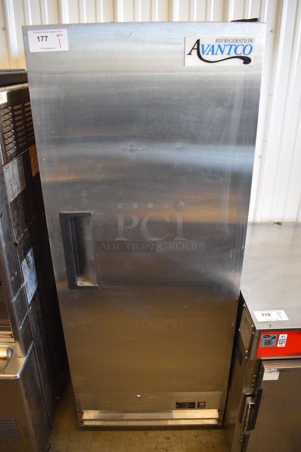 Avantco Model 178A12RHC Stainless Steel Commercial Single Door Reach In Cooler w/ Poly Coated Racks. 115 Volts, 1 Phase. 24.5x24x64. Tested and Working!