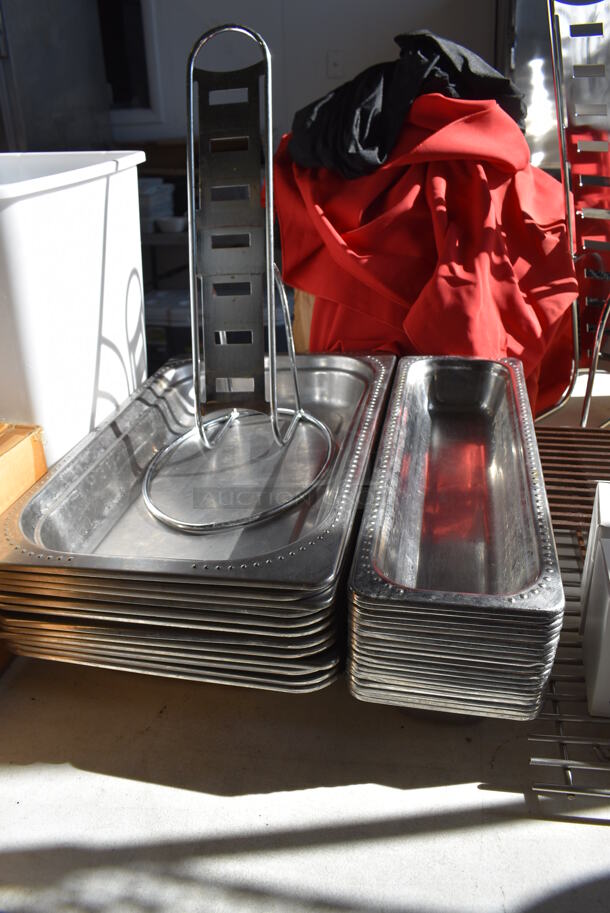 ALL ONE MONEY! Lot of Items on Tabletop Including Metal Bins, Metal Trays, White Poly Trash Can, Tealight Candles, Skillets, Glass Bottles and Glasses - Image 11 of 12