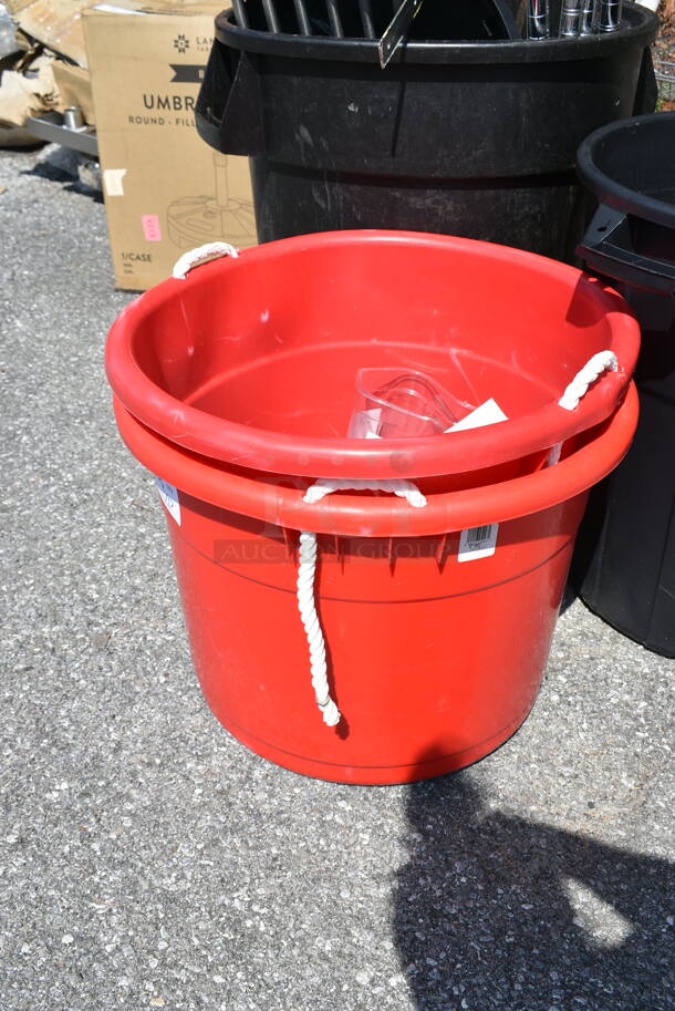 ALL ONE MONEY! Lot of Various Items Including 2 Red Buckets, 2 Black Trash Cans and Contents.  - Image 3 of 10