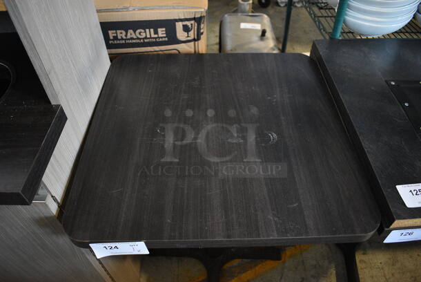 Dark Gray Wood Pattern Dining Table on Black Metal Table Base. Stock Picture - Cosmetic Condition May Vary. 24x24x29.5 - Image 2 of 3
