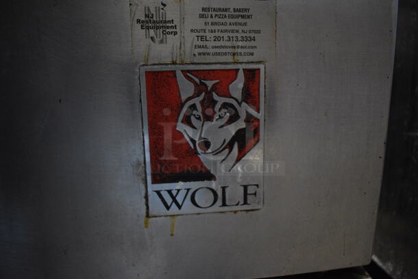 Wolf Stainless Steel Commercial Natural Gas Powered 6 Burner Range w/ Oven, Over Shelf and Back Splash. 36x31x60 - Image 6 of 6