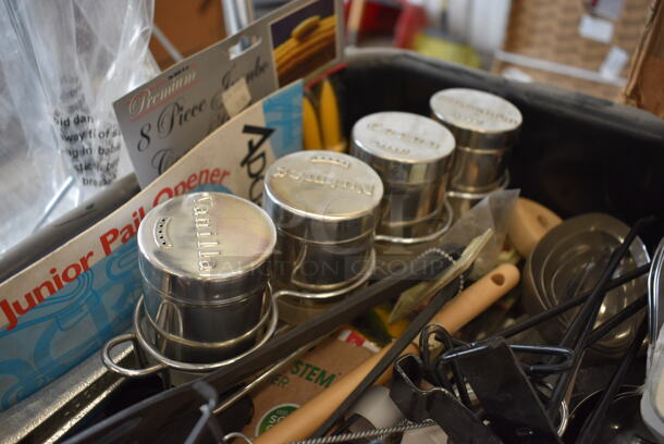 ALL ONE MONEY! Lot of Various Items Including Scraper Spatulas, Seasoning Shakers and Tomato Stemmers in Black Poly Bus Bin - Image 3 of 6
