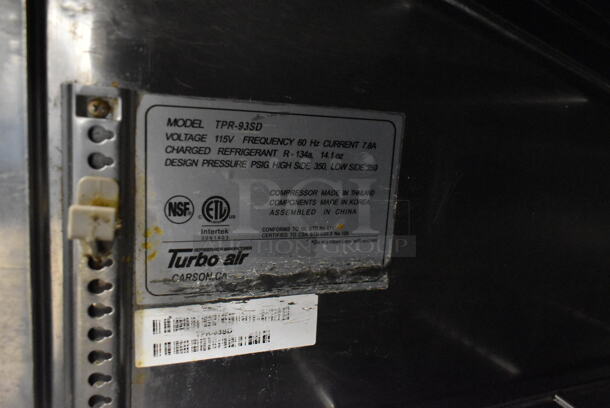 Turbo Air TPR-93SD Stainless Steel Commercial Pizza Prep Table w/ Over Shelf on Commercial Casters. 115 Volts, 1 Phase. Tested and Working! - Image 8 of 11