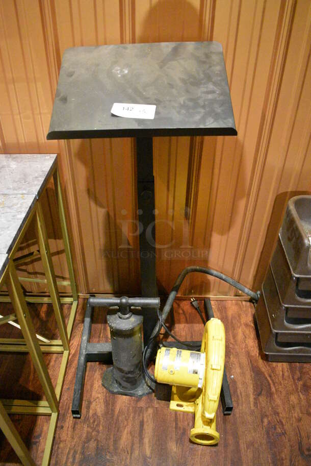 ALL ONE MONEY! Lot of 3 Various Items; Stand, Pump and Air Pump. Includes 22x20x43. (bar)