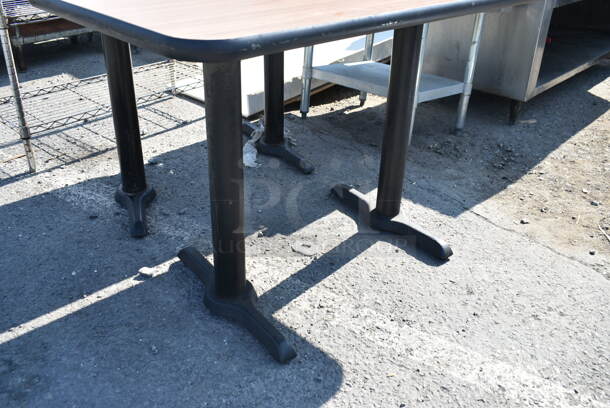 3 Wood Pattern Dining Height Table on 2 Black Metal Straight Leg Table Bases. 2 Times Your Bid!  - Image 3 of 5