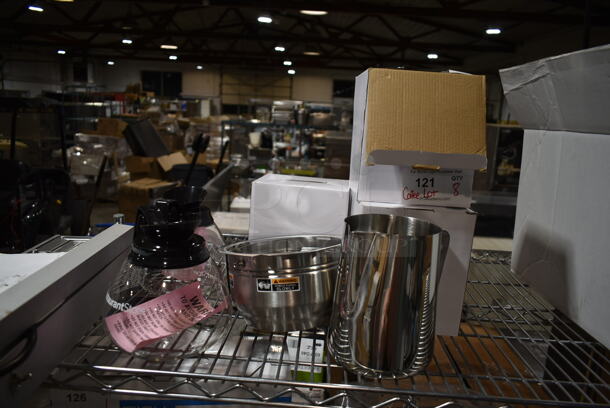 BRAND NEW SCRATCH AND DENT! Lot of Various Items Including Coffee Pots, Metal Brew Basket, Metal Pitcher. - Item #1111164