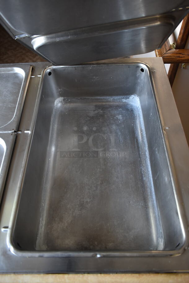Stainless Steel Commercial 3 Well Steam Table w/ Butcher Block Cutting Board and Under Shelf on Commercial Casters. Tested and Does Not Power On. (front hallway) - Image 7 of 7