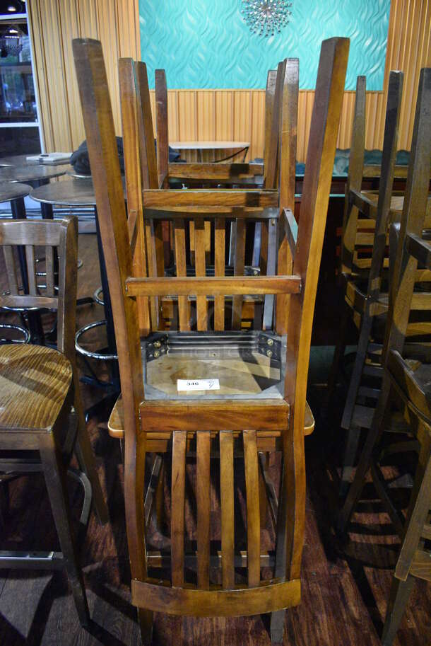 4 Wooden Bar Height Chairs w/ Vertical Back Rest Bars. 17x16x47. 4 Times Your Bid! (lounge) - Image 4 of 4