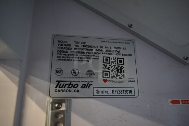 Turbo Air TGF-23F Metal Commercial Single Door Reach In Freezer Merchandiser w/ Poly Coated Racks. 115 Volts, 1 Phase. Tested and Powers On But Does Not Get Cold - Image 7 of 7