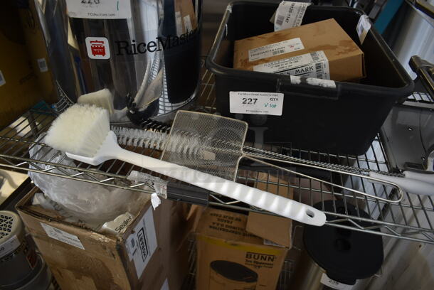 ALL ONE MONEY! Lot of Various Items Including Brush and Utensils in Black Poly Bus Bin - Image 2 of 5