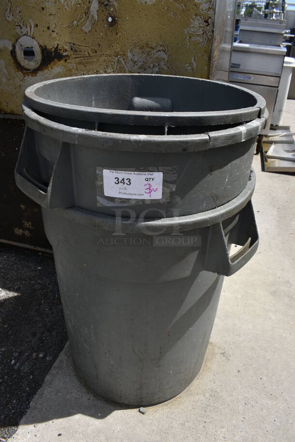 3 Various Gray Poly Trash Cans. Includes 26x22x27. 3 Times Your Bid!