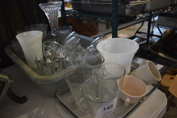 ALL ONE MONEY! Lot of Various Glasses in Poly Bus Bin and Glass Casserole Dishes - Image 5 of 5