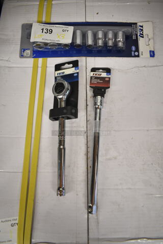 3 BRAND NEW! TEQ Items; 10" Extension Bar, Ratchet and Socket Set. 3 Times Your Bid!
