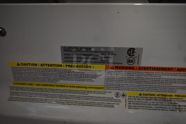 2012 Samsung DV456GWHDWR/AA Metal Front Load Dryer. 120 Volts, 1 Phase.  - Image 5 of 5