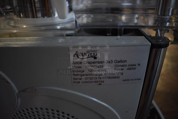 Avantco 177RDM33 Stainless Steel Commercial Countertop 3 Hopper Refrigerated Beverage Machine. 115 Volts, 1 Phase. 24x17x26. Item Was in Working Condition on Last Day of Business. (lounge) - Image 5 of 6