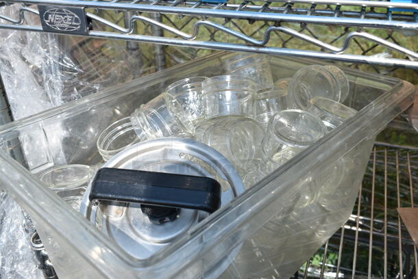 Chrome Finish 5 Tier Shelving Unit w/ Contents Including Blue Silverware Caddies, China Cap Strainers. BUYER MUST DISMANTLE. PCI CANNOT DISMANTLE FOR SHIPPING. PLEASE CONSIDER FREIGHT CHARGES.  - Image 10 of 12