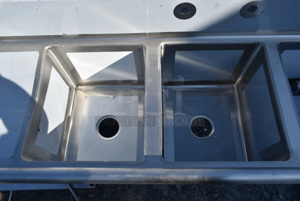 BRAND NEW SCRATCH AND DENT! Regency 600S31416212 Stainless Steel Commercial 3 Bay Sink w/ Dual Drain Boards.  - Image 3 of 6