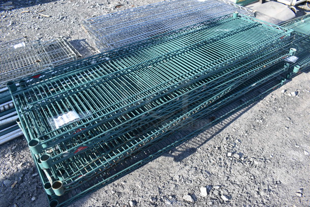 ALL ONE MONEY! Lot of 10 Metro Green Finish Wire Shelves. 60x18x1.5 - Image 1 of 3