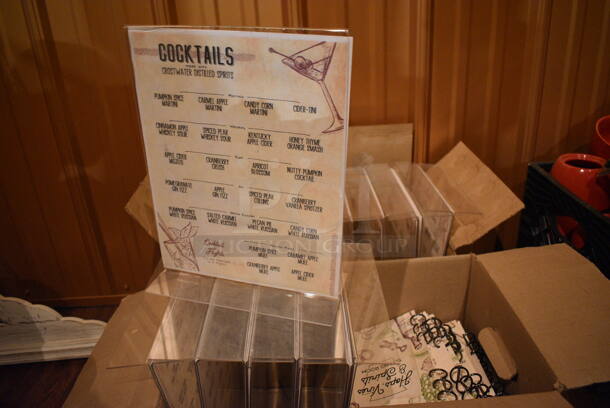 ALL ONE MONEY! Lot of 2 Boxes of Clear Plastic Tabletop Menu Holders. 8.5x3.5x11. (bar) - Image 2 of 4