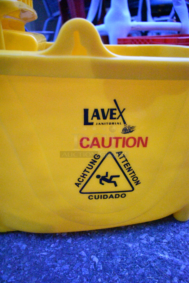BRAND NEW SCRATCH AND DENT! Lavex Yellow Poly Mop Bucket w/ Wringing Attachment.  - Image 4 of 4