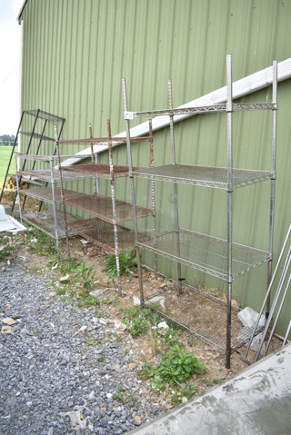 4 Wire Shelving Units; Three Chrome Finish 4 Tier and One Black Finish 5 Tier. 14x18x71, 48x18x72, 60x24x49, 36x18x72. 4 Times Your Bid! BUYER MUST DISMANTLE. PCI CANNOT DISMANTLE FOR SHIPPING. PLEASE CONSIDER FREIGHT CHARGES.