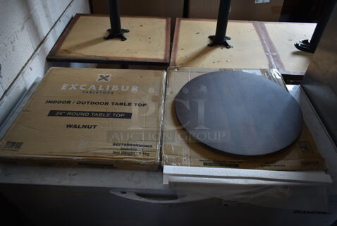 2 BRAND NEW IN BOX! Excalibur 24" Walnut Round Tabletops. 2 Times Your Bid!