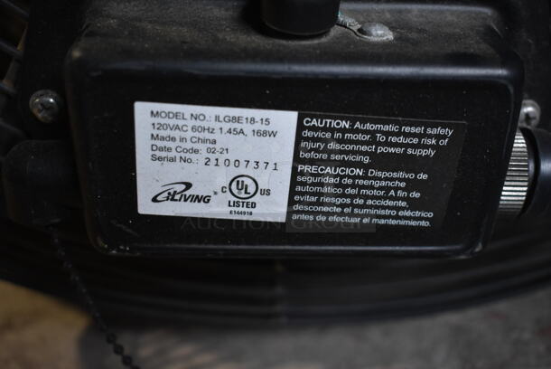 2 Living ILG8E18-15 Black Metal Floor Fans. 120 Volts, 1 Phase. 2 Times Your Bid! Tested and Working! - Image 4 of 4