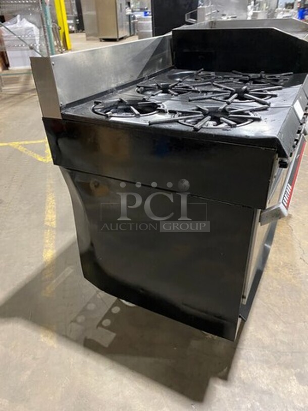 Garland Commercial Gas Powered 6 Burner Stove With Right Side Flat Griddle! Griddle Has Side Splashes! With Back Splash! With 2 Oven Underneath! Metal Oven Racks! All Stainless Steel! On Casters! - Image 2 of 12