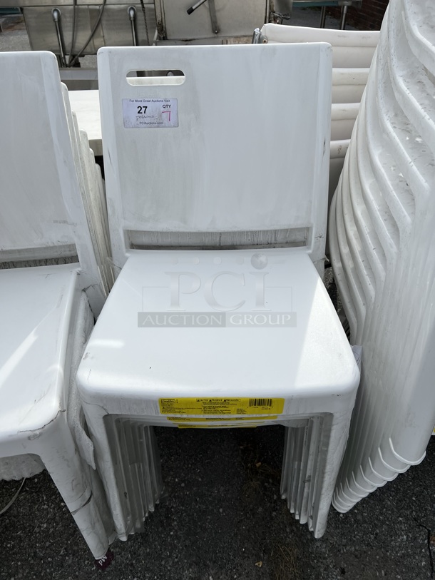 7 BRAND NEW SCRATCH AND DENT! Grosfillex XA653096 / US653096 Metro Glacier White Indoor / Outdoor Stacking Resin Chair. 16x18x32. 7 Times Your Bid! - Image 1 of 4