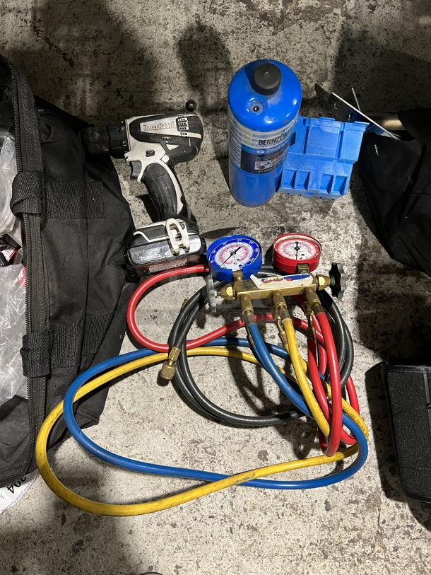 ALL ONE MONEY! Tier Lot of Various Items Including Bags, Pressure Pump Down System, Makita Drill, Tool Bag and Wires - Image 9 of 10