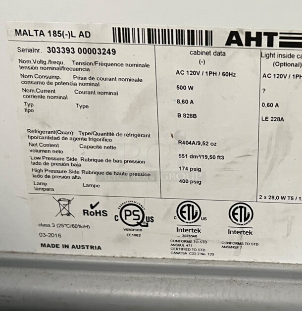 AHT Model Malta 185 Metal Commercial Freezer Merchandiser w/ Poly Coated Baskets. 120 Volts, 1 Phase. 73x35x35. Tested and Working! - Image 7 of 7