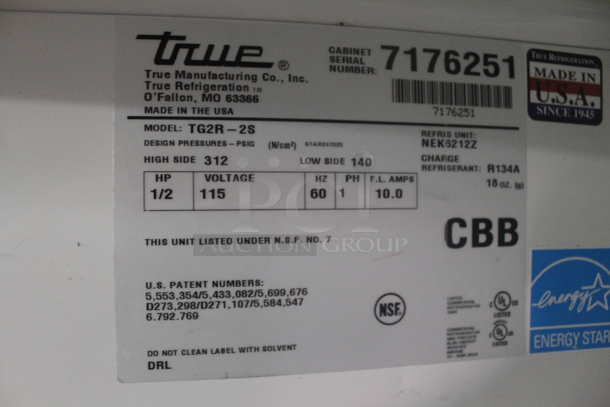 2011 True TG2R-2S Stainless Steel Commercial 2 Door Reach In Cooler w/ Poly Coated Racks. 115 Volts, 1 Phase. Tested and Working! - Image 6 of 8