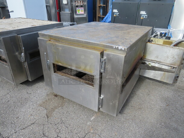 Double Stack Lincoln Impinger Conveyor Pizza Oven On Casters. Unable To Test. Model#1452. 120/208 Volt. 3 Phase. 2XBID. 2 Pizza Ovens Makes 1 Unit!!!  - Image 1 of 6