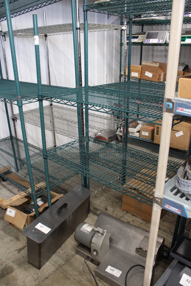 Green Finish 2 Tier Metro Style Shelving Unit. BUYER MUST DISMANTLE. PCI CANNOT DISMANTLE FOR SHIPPING. PLEASE CONSIDER FREIGHT CHARGES. 36x18x65