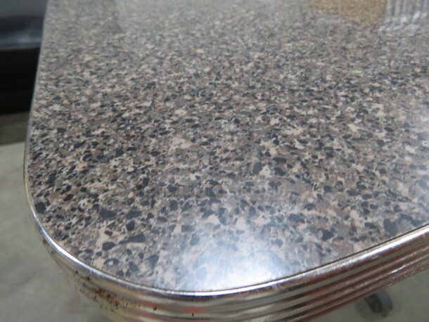 One Grey Laminate Table Top With Chrome Trim, On A Pedestal Base. 48X30X30 - Image 3 of 3