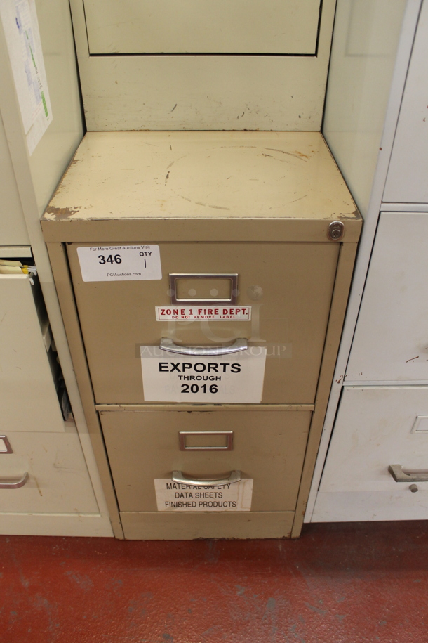 Tan Metal 2 Drawer Filing Cabinet. BUYER MUST REMOVE. - Image 1 of 6