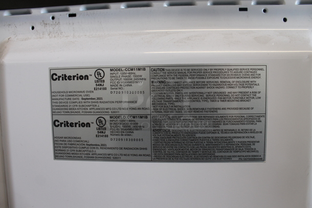Criterion CCM11M1B Metal Countertop Microwave Oven. 120 Volts, 1 Phase.  - Image 4 of 4