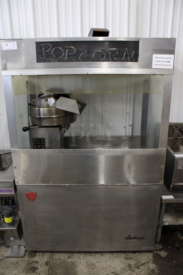 Cretors Stainless Steel Commercial Floor Style Popcorn Machine Maker and Merchandiser. 208 Volts, 1 Phase. 48x28x74