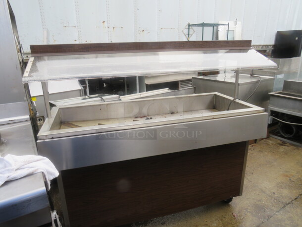 One Stainless Steel Refrigerated Cold Well With Sneeze Guards On Casters. 58X24X54 - Image 1 of 1