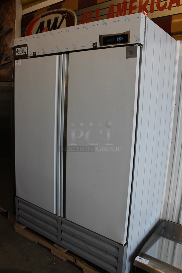 BRAND NEW SCRATCH AND DENT! 2023 Avantco 447AP49F Stainless Steel Commercial 2 Door Reach In Freezer. 115 Volts, 1 Phase. Tested and Powers On But Does Not Get Cold - Image 1 of 6