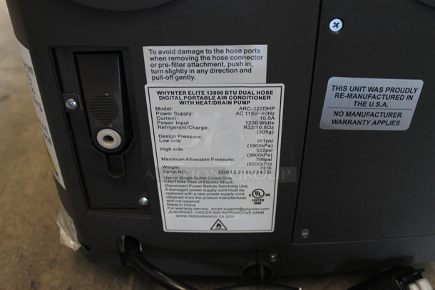 BRAND NEW SCRATCH AND DENT! Whynter Elite ARC-122DHP 12,000 BTU Dual Hose Portable Air Conditioner and Portable Heater with Dehumidifier and Fan. 115 Volts, 1 Phase. Tested and Working! - Image 3 of 4