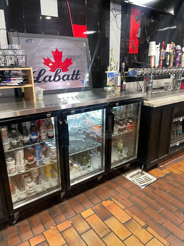 Working! Avantco  73 inch Black Counter Height Narrow Glass Door Commercial Back Bar Refrigerator with LED Lighting 115 Volt NSF Tested and Working! - Image 2 of 8