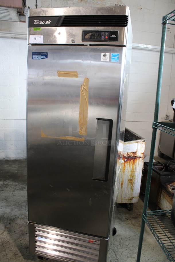 Turbo Air Model TSR-23SD-N6-L Stainless Steel Commercial Single Door Reach In Cooler w/ Poly Coated Racks on Commercial Casters. 115 Volts, 1 Phase. 27x30.5x83.5. Tested and Working! - Image 2 of 6