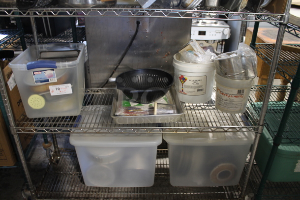 ALL ONE MONEY! Two Tier Lot of Items Including Poly Bins and Round Metal Baking Pans. - Image 1 of 5