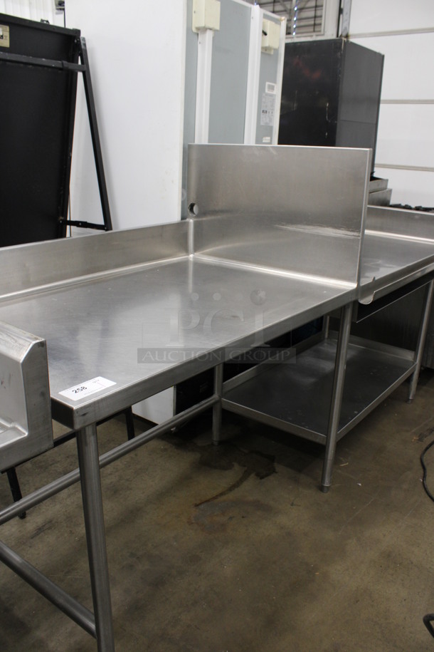 Stainless Steel Commercial Table w/ Center Splash Guard, Back Splash and Partial Under Shelf. 96x32x54