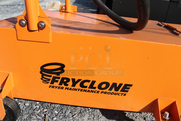 LIKE NEW! Fryclone Orange Metal Portable 50 Pound Capacity Oil Filtration System on Commercial Casters.  - Image 3 of 7