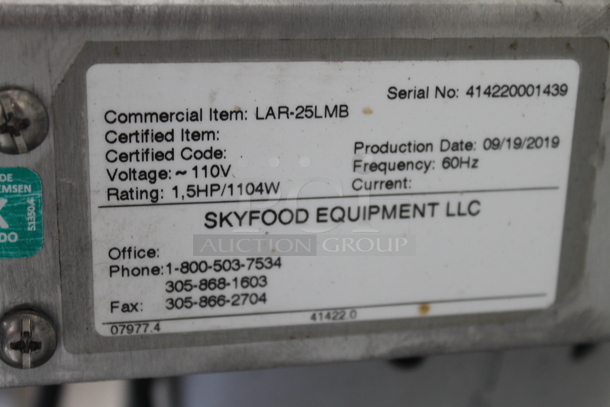 2019 Skyfood LAR-25LMB Stainless Steel Commercial Floor Style Food Blender. 110 Volts, 1 Phase. Tested and Does Not Power On - Image 6 of 6